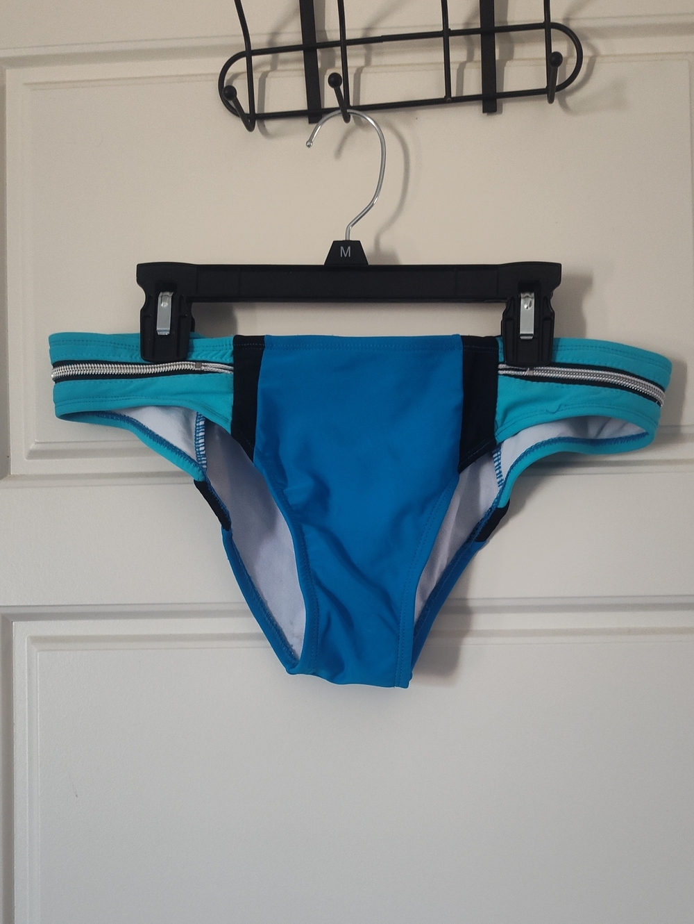 Blue Contrast Zip-Accent Bikini Bottom